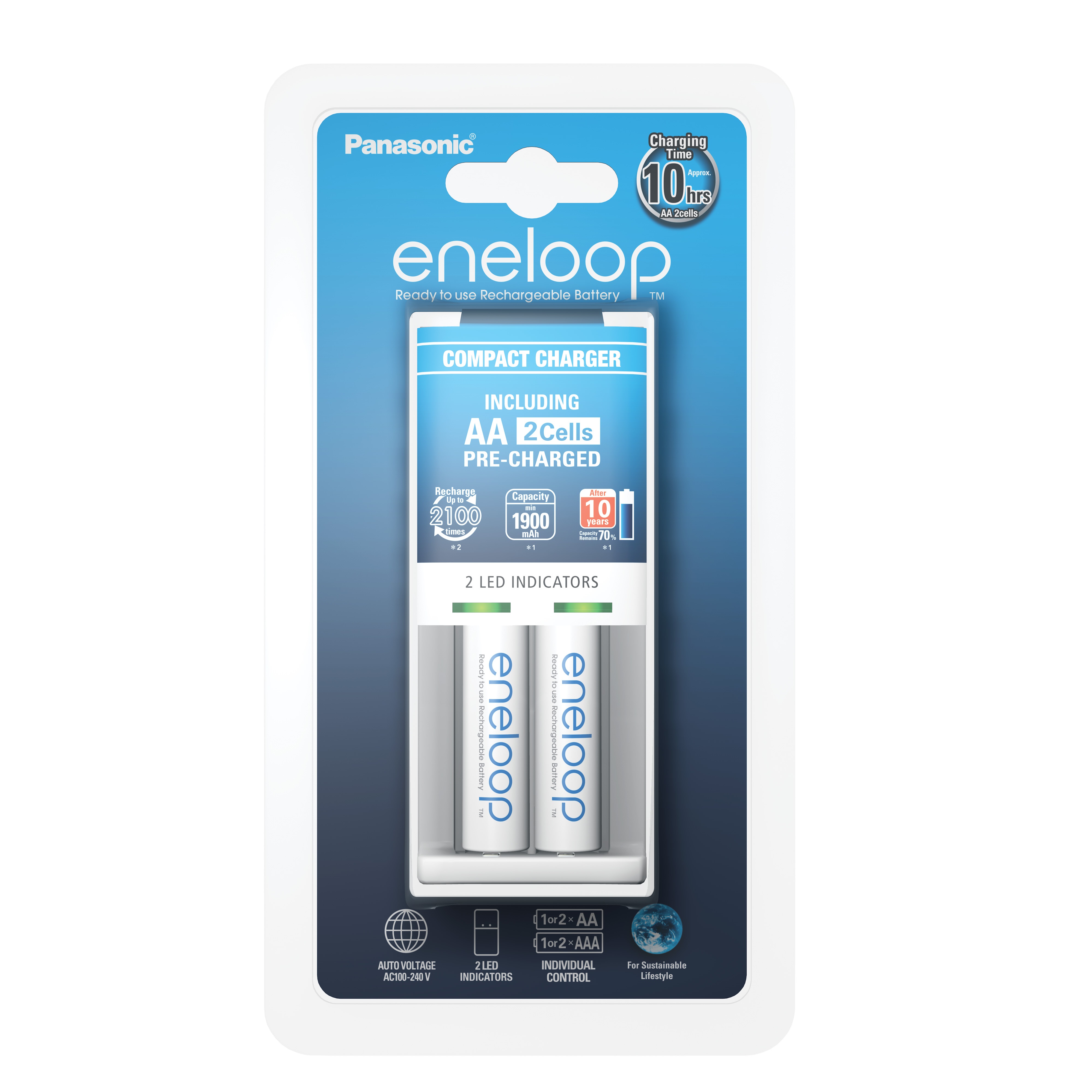 Panasonic Eneloop Aa Battery Charger With 2 Batteries Bq Cc50e Bk 3mcce